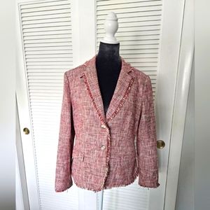 Banana Republic Women's Red Tweed Blazer Jacket with Fringe Size 10